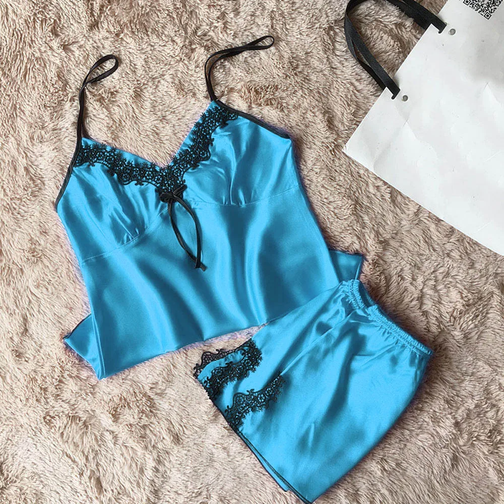 Женская атласная пижама на бретельках топ без рукавов с v образным вырезом и