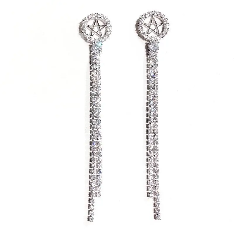 

Fashion Star zircon crystal tassel long earrings for women fashion jewelry wholesale gift Party earrings