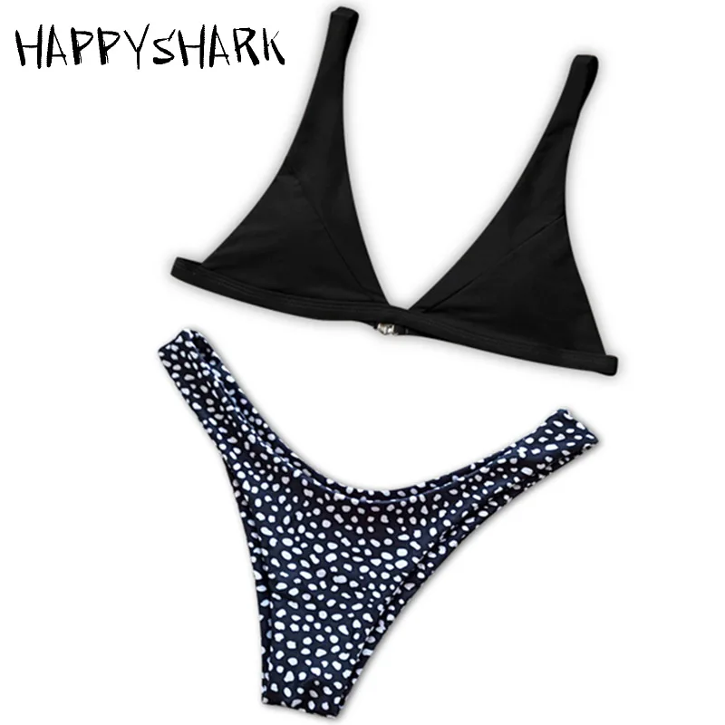 HAPPYSHARK 2018 New Brazilian Bikinis Set Women Cobblestone Printed Swimsuit High Cut Thong Biquinis Yellow Swimwear |