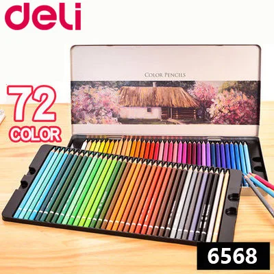 72 colors Deli канцелярские принадлежности 48/72 цветов масляной Набор цветных карандашей для рисования Рисование эскиз жестяная коробка художественные школьные принадлежности профессиональные - Цвет: 72 colors