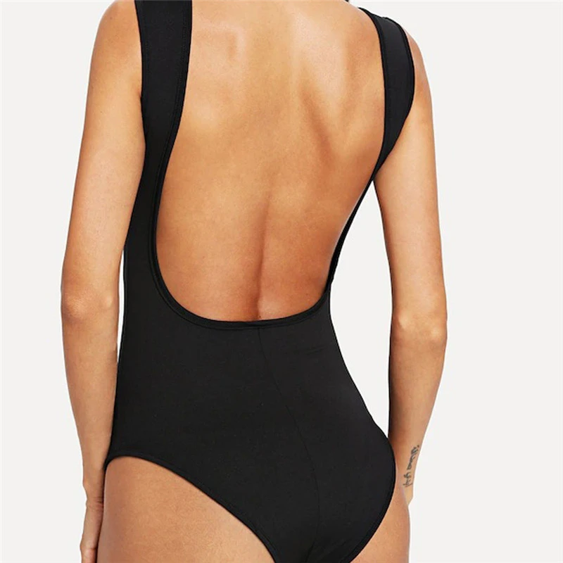 Стринги 2019 сексуальный цельный купальник Однотонный женский черный купальники