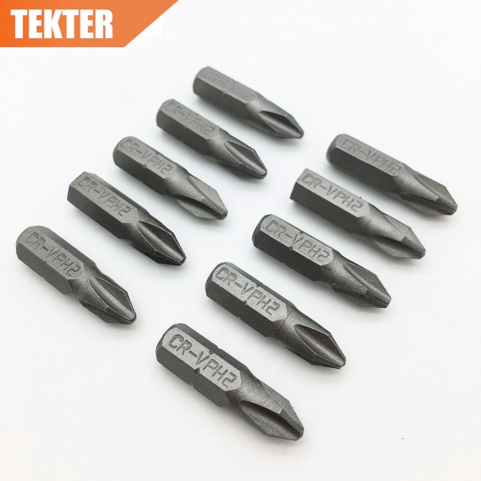 TEKTER 10 шт. хром ванадиевая Cr v сталь #2 пилллипс отвертка Биты 25 мм шестигранный
