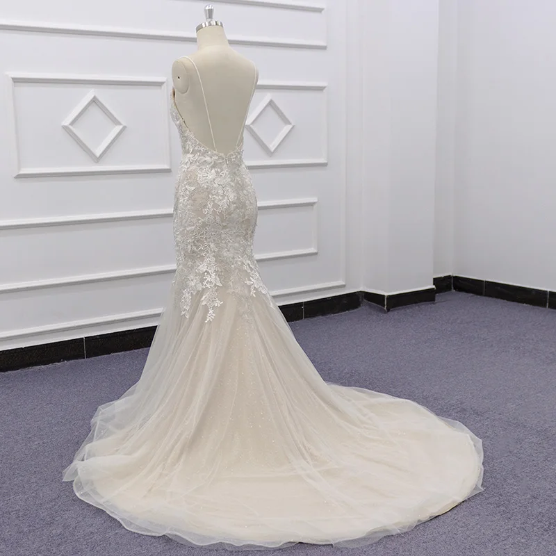 Элегантное кружевное свадебное платье Vestidos de novia свадебное платье годе v-образный вырез Спагетти ремни Длина пола Свадебные платья GLT176