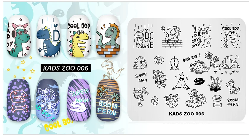 KADS ZOO 006 дизайн ногтей штамповки шаблон машинка для стемпинга искусство штампы маникюрный лак штамповки шаблон изображения пластины