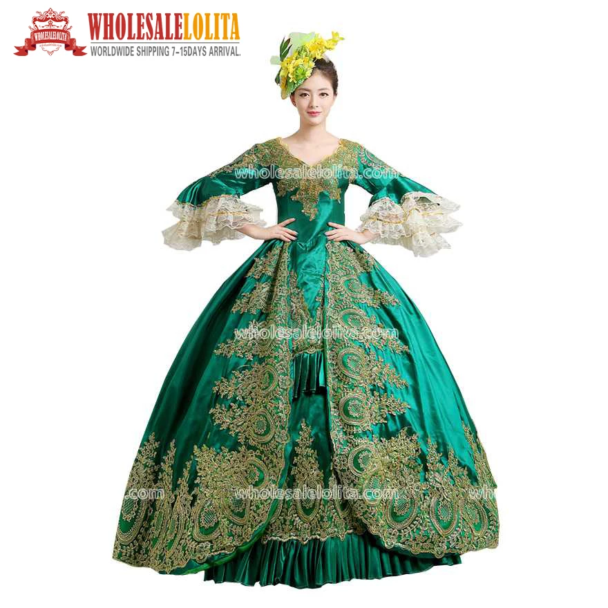 

Лидер продаж! Глобальная бесплатная доставка, Королевский дворец, зеленое кружевное танцевальное платье, средневековая викторианская Мари...