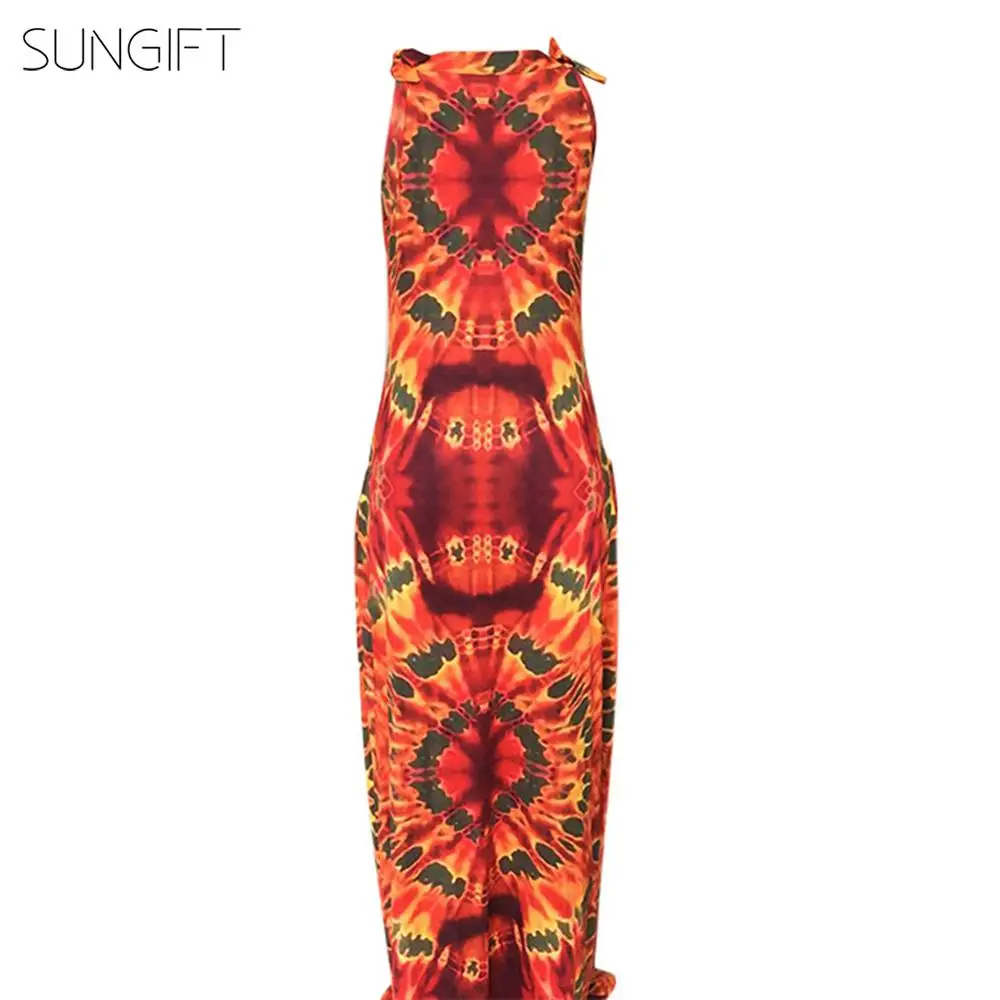 Женское платье-пачка SUNGIFT разноцветное платье на плечо без рукавов с принтом в