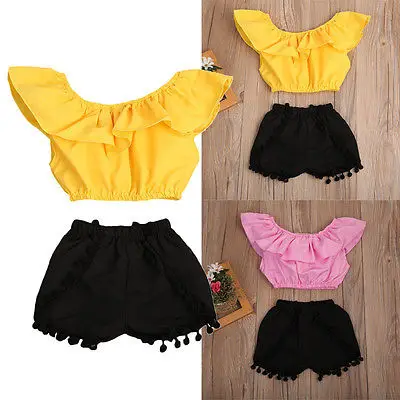 2 шт. детский летний топ с круглым вырезом и открытыми плечами|set for kids|clothes setgirls summer