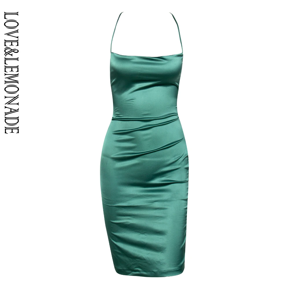 Женское мини платье LOVE & LEMONADE зеленое из светоотражающей искусственной шелковой