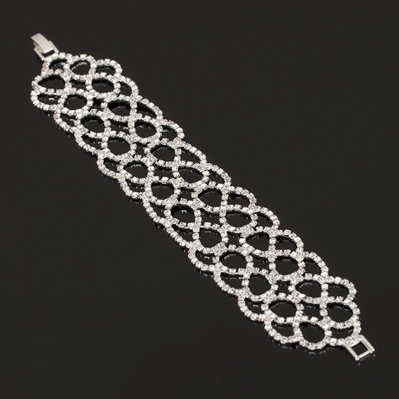 YFJEWE Fashion Full Rhinestone Jewelry Women Factory Price Gold and Silver Color Classic Crystal Pave Link Bracelet Bangle B144 | Украшения