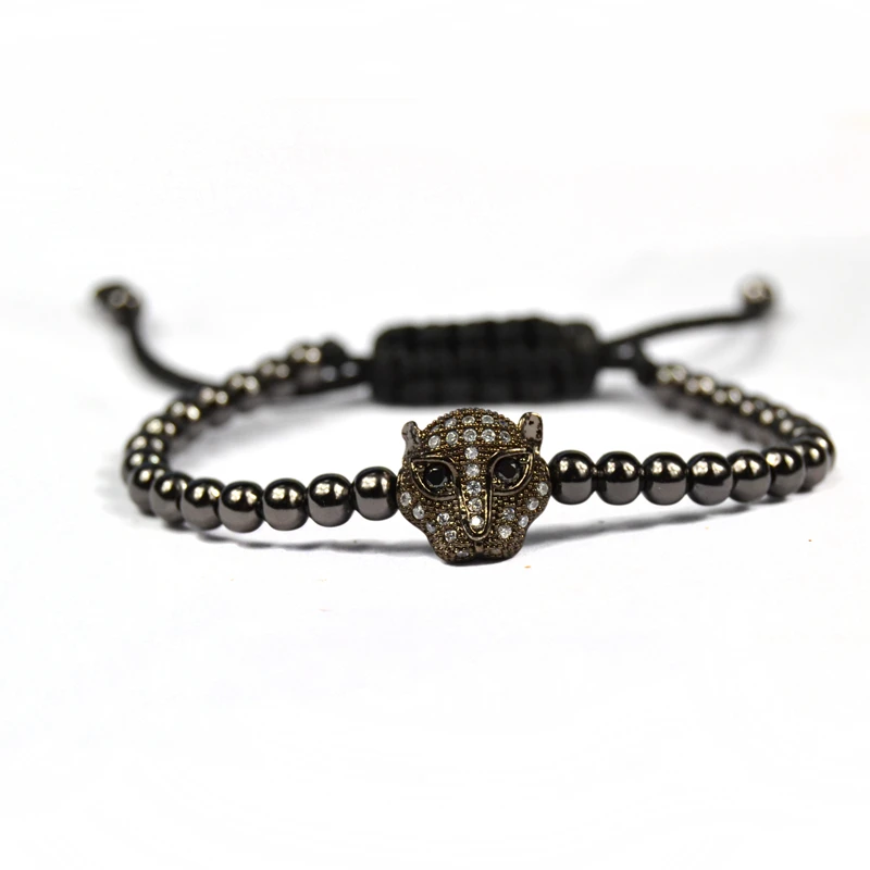 

Anil Arjandas Beaded Bracelets Braided Macrame Bracelet Male Leopard head Pulseras Mujer Moda 2018 Men Jewelry Zirconia Pulsera