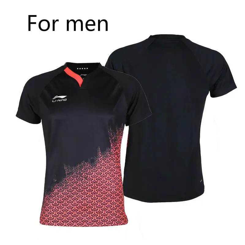 Li-ning одежда для настольного тенниса, сборная Мужская и женская спортивная одежда с коротким рукавом для соревнований по настольному теннису - Цвет: AAYP087-1