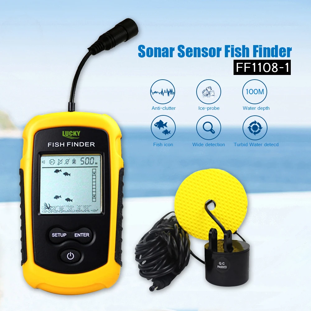 

Lucky Sonar Fish Finder Alarm FF1108-1 100M Portable Sonar Sensor LCD Fishfinder Deeper Echo Sounder Transducer for Fishing Lure