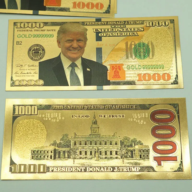 10 шт. Продвижение США президент Дональд Трамп цветной$1000 доллар банкнота Золотая фольга Трамп памятные поддельные деньги CA
