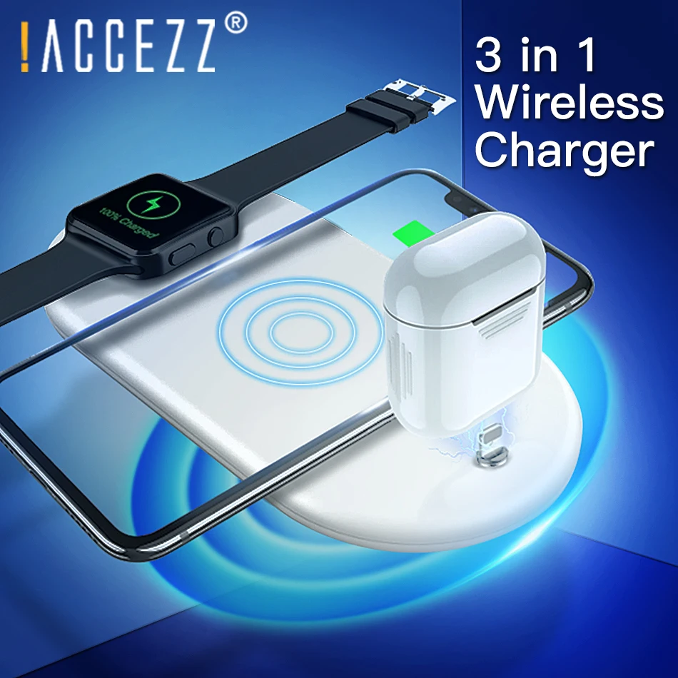 ! ACCEZZ QI быстрая Беспроводная зарядка для iphone 8 Plus X AirPods Apple Watch iWatch10W 7 5 3 в 1