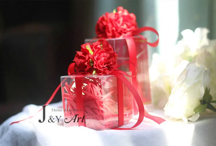 Романтические конфетные коробки с прозрачным шелковым цветком пластиковые