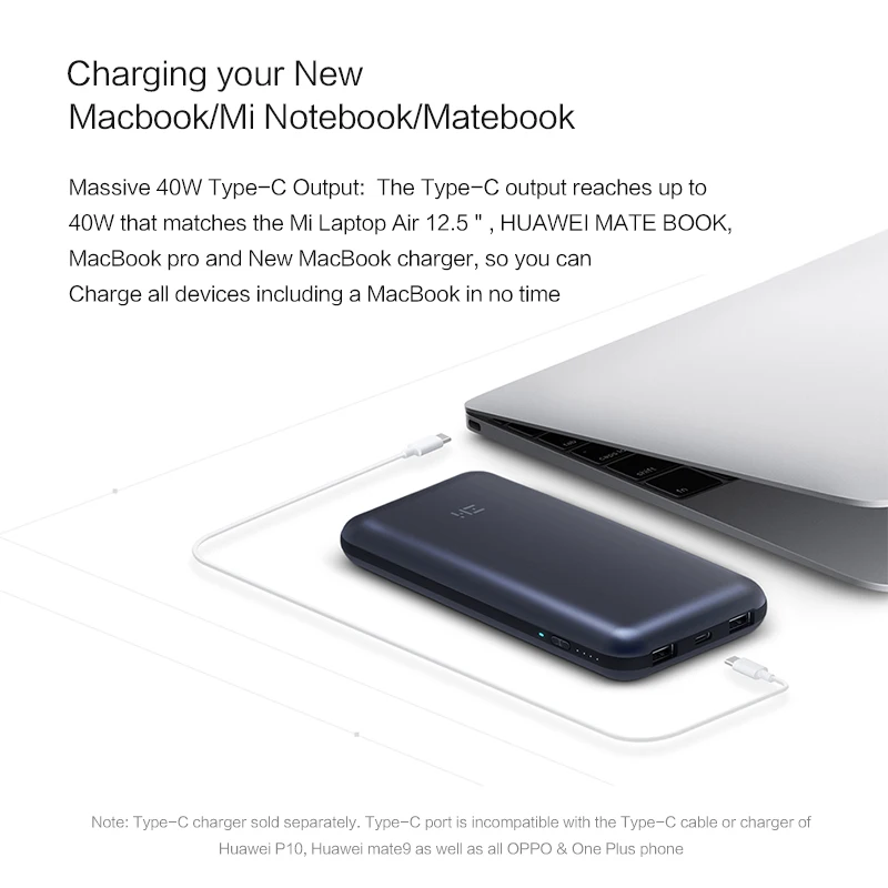 Внешний аккумулятор Xiaomi ZMI 15000 мАч USB PD 2 0 быстрая зарядка 3 с разъемом Type-C для
