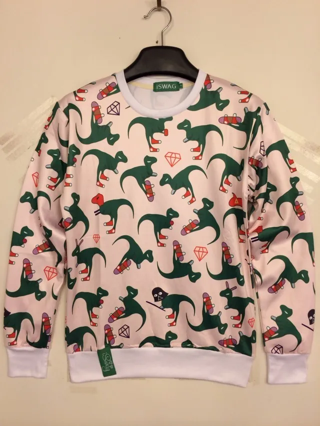 Объёмный рисунок (3D принт) Толстовка мультфильм с принтом динозавра для мужчины и