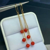 shilovem 18k yellow gold natural red coral drop earrings fine jewelry wedding trendy plant gift women plant new myme050593sh