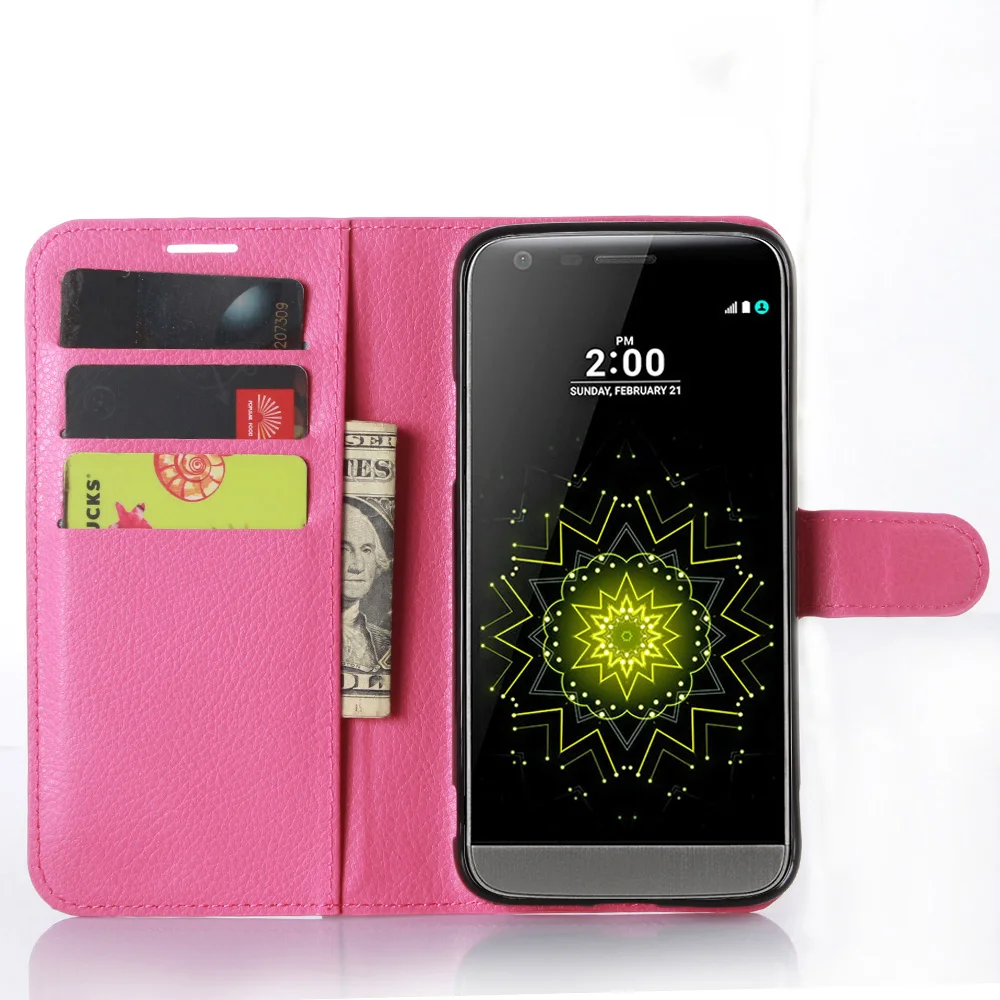 Розовый Для LG G5 чехол для кошелька Стент чехол Личи узор случае кожаные чехлы-раскладушки защитную крышку черный чехол для LG 5 LG5 H830 LG830 - Цвет: Розовый