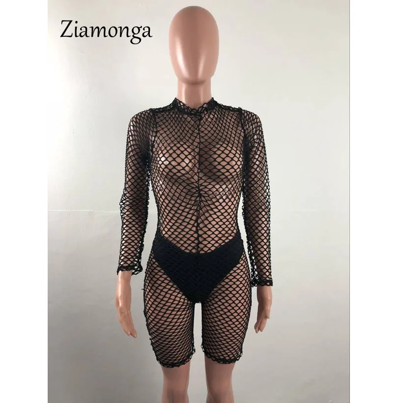 Ziamonga сексуальные ажурные сетчатые комбинезоны комбинезон Женская мода передняя