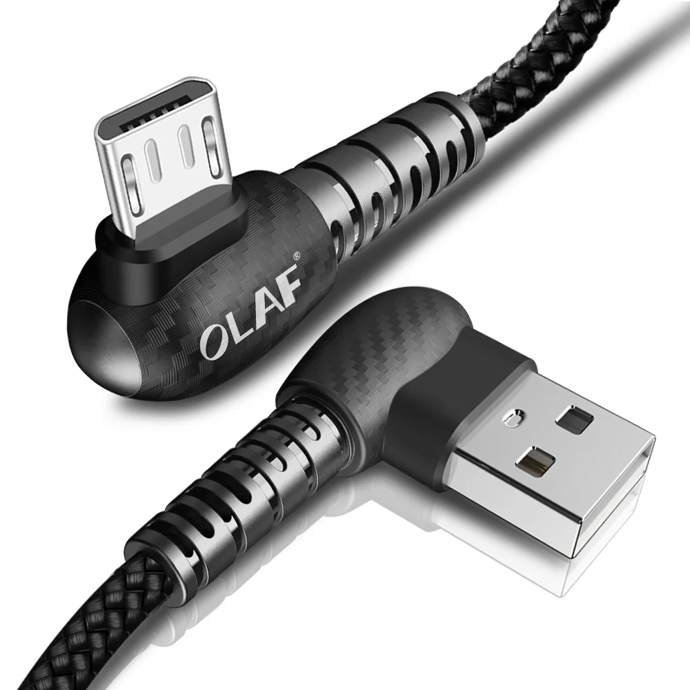 Black Олаф Micro USB кабель 2A Быстрая зарядка кабель для samsung Xiaomi 90 градусов USB ЗУ для мобильного телефона кабель для huawei Android устройства - Цвет: Black