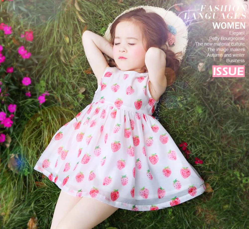Girls Dress Strawberry Kids Summer Dresses Children Birthday Party Frocks Cotton Fruit Casual Baby Clothing for Girl | Детская одежда и