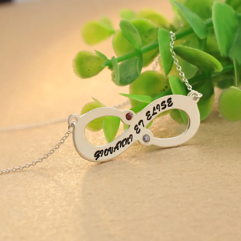 Парные имена индивидуальное колье-чокер Кулон Бесконечность камень рождения