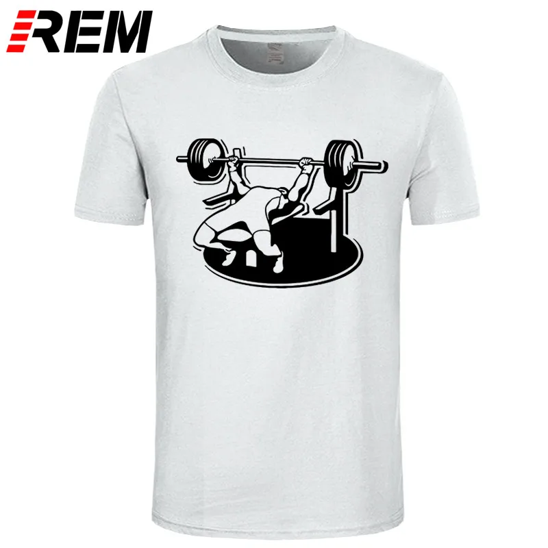 REM новые Брендовые мужские футболки летние хлопковые футболки с коротким рукавом Бодибилдинг скамья пресс штанга футболка размера плюс - Цвет: white black