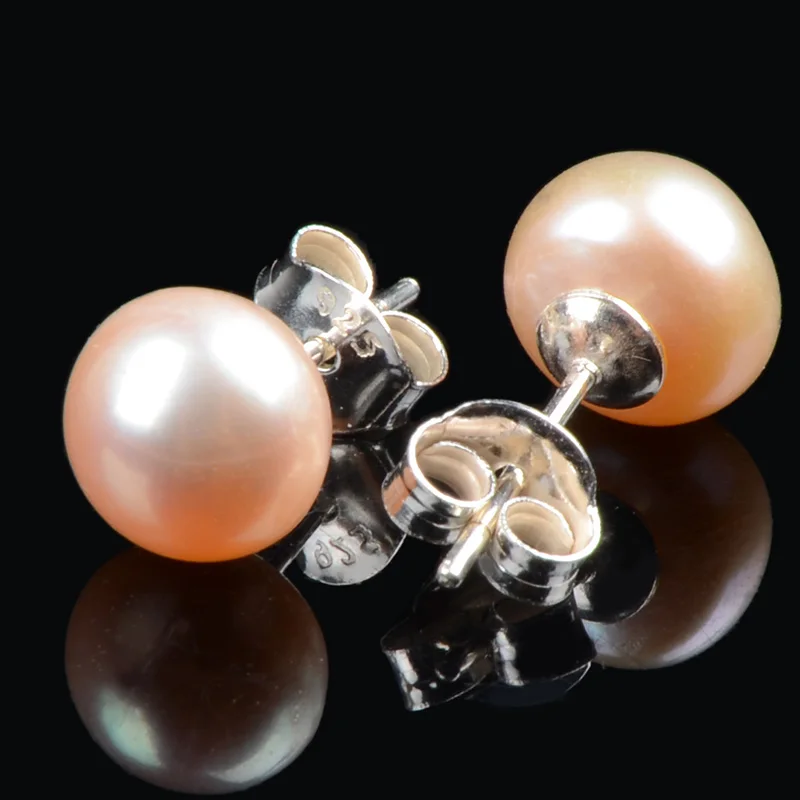 Женские серьги гвоздики из серебра с натуральным жемчугом 8 мм|earrings coins|earring ledearrings