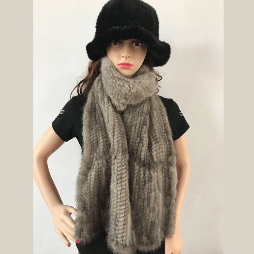 Modern fashion Mink Fur Shawl Good Gift 100%natural Real Mink Fur Scarf Winter warm Mink Scarf Hand Knitted Mink Scarf - Color: Color9