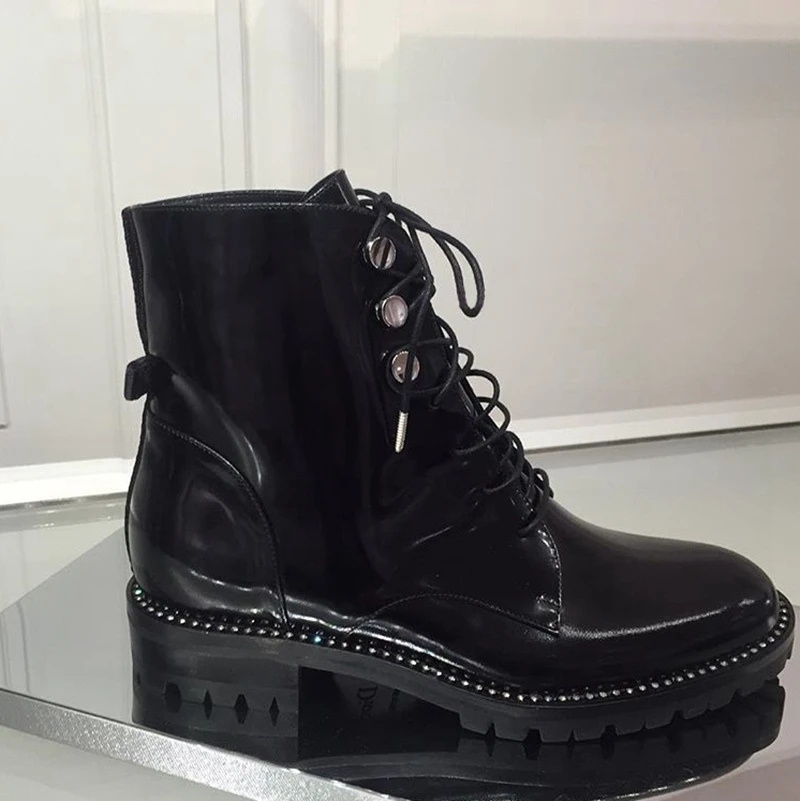 SIMLOVEYO/Новые телячья кожа плюс Размеры 33-43 туфли на шнуровке женские ботинки для отдыха ботинки Лидер продаж, ботильоны женская обувь черный
