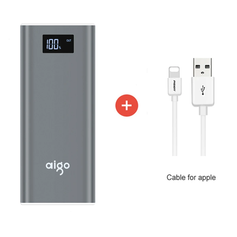 PISEN двойной жк-usb зарядное устройство 20000 мАч внешняя батарея 18650 портативный быстро зарядное устройство Powerbank для iPhone для смартфонов - Цвет: gray cable