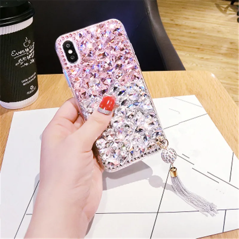 Блестящий Мягкий чехол для телефона с подвеской на заднюю панель кристаллами и