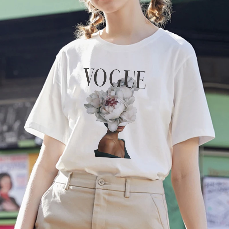 Женская футболка с принтом Модный цветочный модель 2019 года летняя стильная