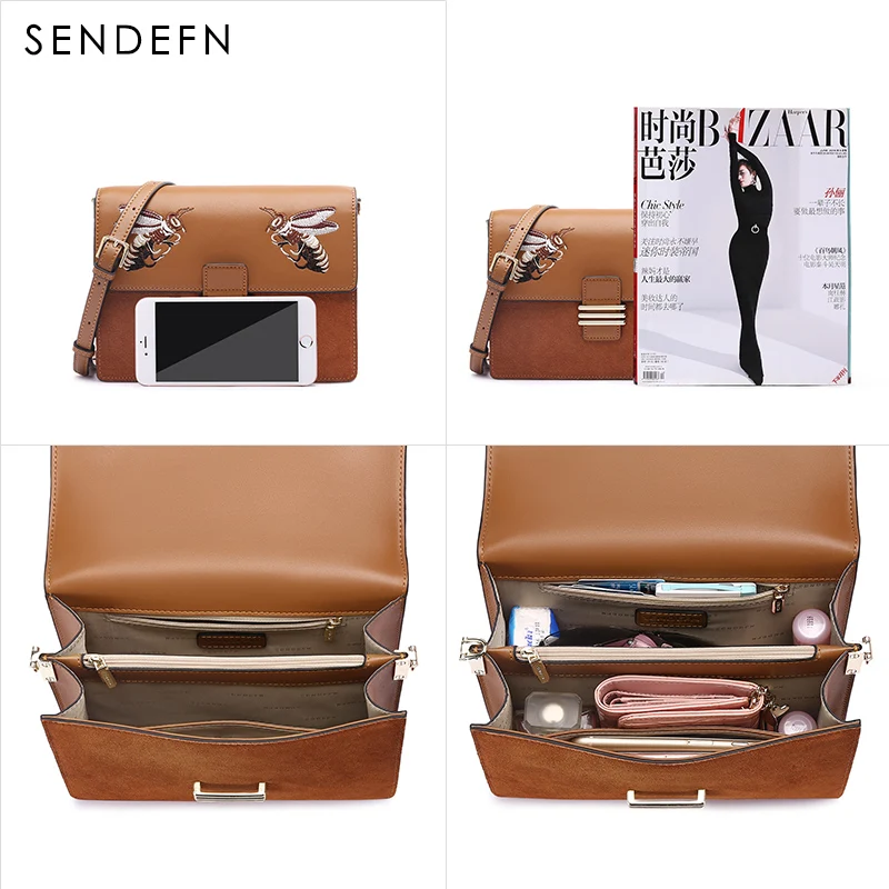 Sendefn Новинка 2018 года Стрекоза Вышивка для женщин кожаные сумочки Малый качество