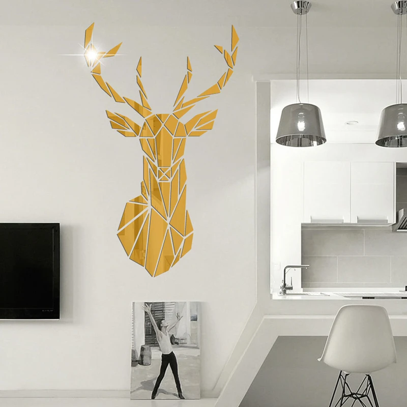 3D зеркальный настенный стикер s акриловый DIY олень декоративный большой для