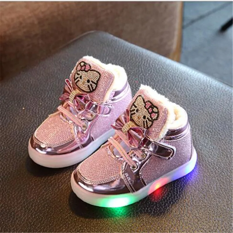 Кот Девушки обувь Мода теплые высокие верхние дети Кроссовки 2017 зима Водить