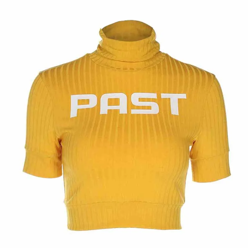 Korean Top Polyester Kpop Unicorn 2019 Summer New Letter Printing Short-sleeved Slim Short Paragraph T-shirt Sexy Jacket Women | Женская