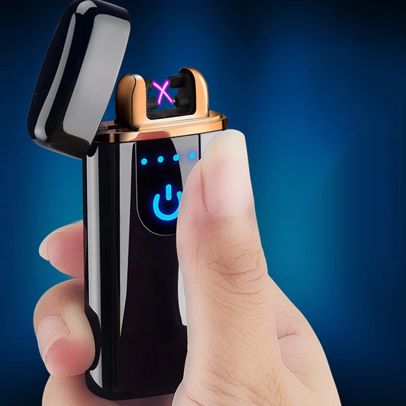 USB двойная дуговая перезаряжаемая зажигалка ветрозащитный Светодиодный дисплей