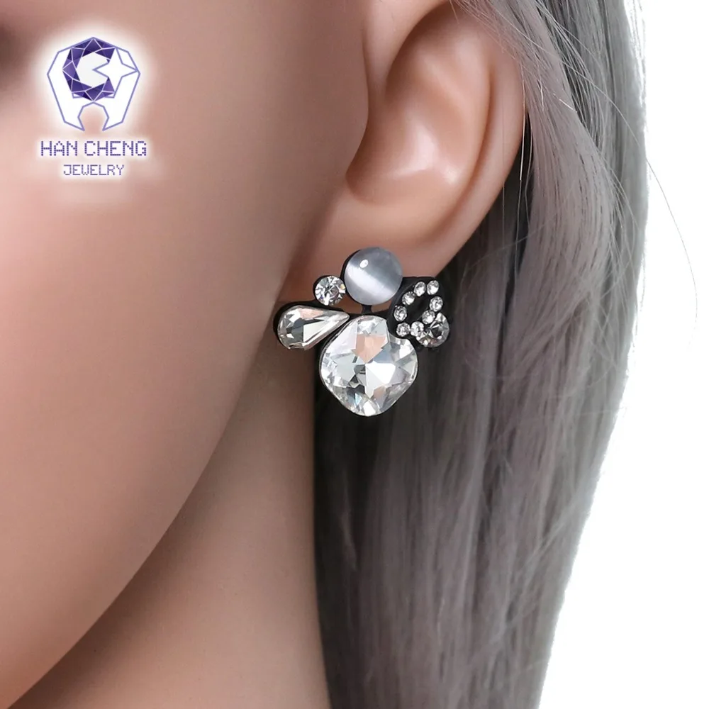 Женские серьги-гвоздики HanCheng с черным камнем | Украшения и аксессуары