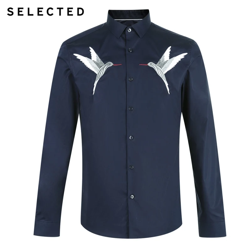 SELECTED Men's Hummingbird Embroidery Slim Fit Long sleeved Shirt S|419105521|Повседневные рубашки| |