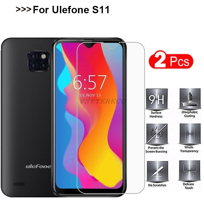 

Закаленное стекло премиум класса для Ulefone S11, 2 шт., защита экрана телефона, Защитная пленка для смартфонов Ulefone S11, стеклянная крышка 6,1 дюйма