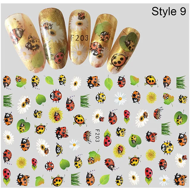 Style 9-F203 10 стилей модный дизайн ногтей украшение стикер Клей цветок лист животных DIY маникюр Советы Обертывания ногти наклейка слайдеры - Цвет: Style 9-F203