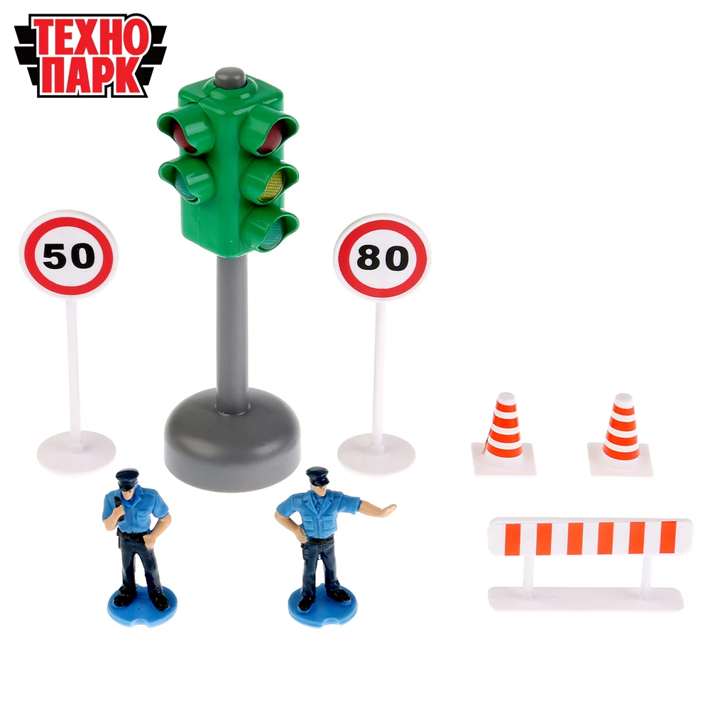 Машина ТЕХНОПАРК Милиция Полиция со светофором и фигурками инерционный механизм