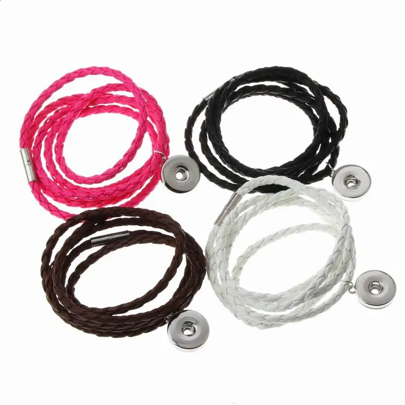 Многослойный Длинный кожаный браслет из искусственной кожи с кнопкой 18 мм