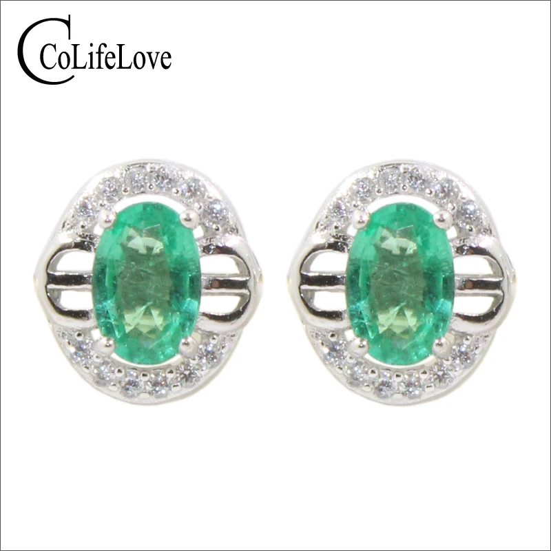 Серьги гвоздики из серебра 925 пробы с изумрудами 4 Х6 мм|stud earrings|earring studs earringsearrings