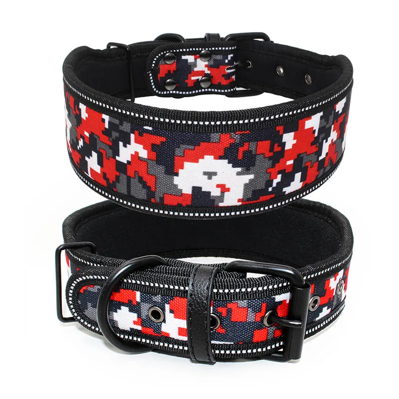 Red Camouflage Heavy Duty Adjustable Pet Dog Collar for Small Medium Large Dogs Reflective Puppy Big Dog Collar Leash Chihuahua Beagle Collars - Цвет: Red Camouflage