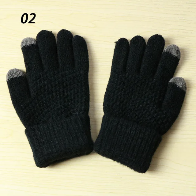 06 Solid Black Sparsil мужские Сенсорный экран для женщин перчатки зимние теплые эластичные варежки 5 пальцев толстые перчатки полный палец волна вязаная шерстяная вязаная перчатка - Цвет: 06 Solid Black