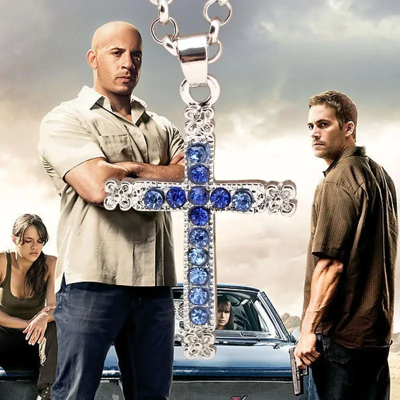 Мужские и женские ожерелья с подвеской крестом из синего горного хрусталя|necklace