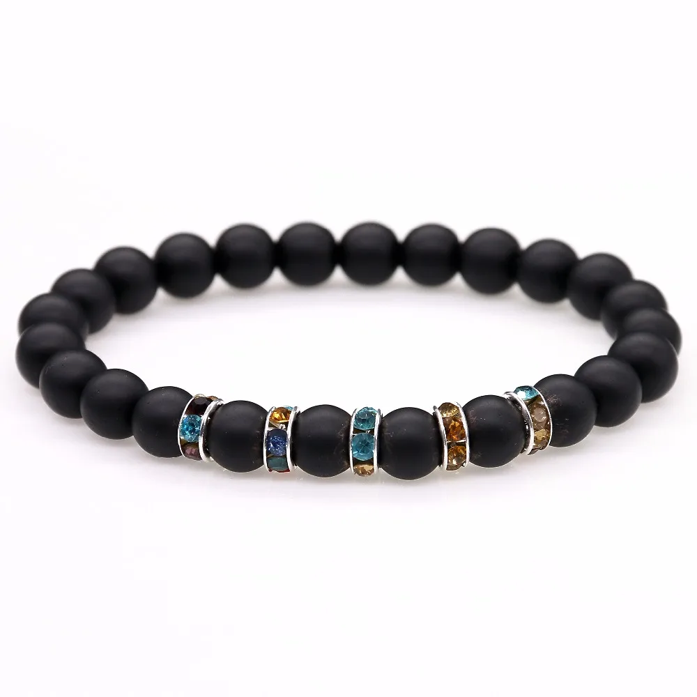 Новинка черный матовый браслет 8 мм Красочные Стразы очаровательный подходит для